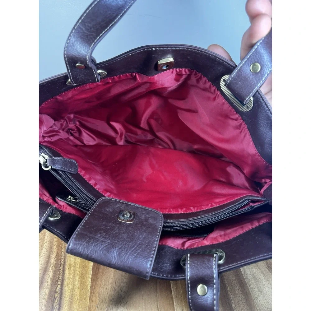 Tommy Hilfiger Medium Size Suede Red ‎ Handbag Purse w/ Espresso Leather Accent